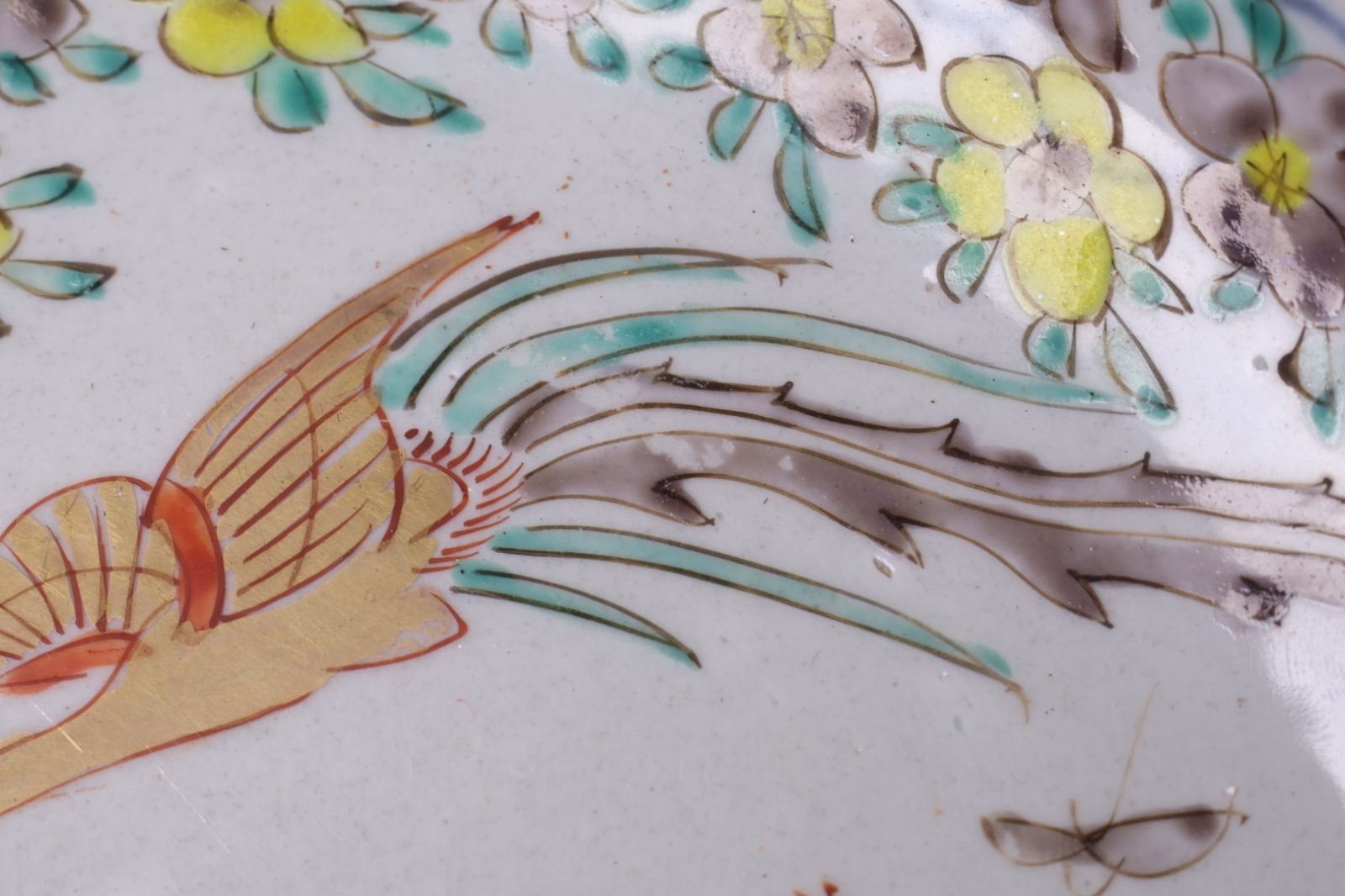 853 色絵 花 鳳凰 馬 古伊万里 伊万里焼 骨董 アンティーク 中皿 7寸皿