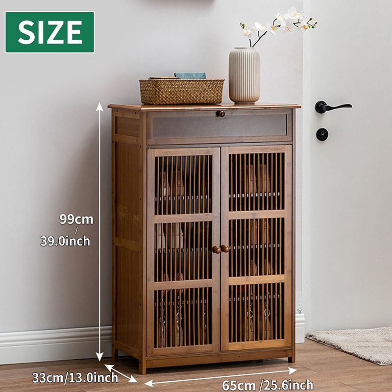 AORTD 下駄箱 靴箱 シューズボックス ルーバー式 2扉タイプ 収納 大容量 木製 扉付き 玄関収納 通気性 省スペース 収納棚 おしゃれ 靴置き