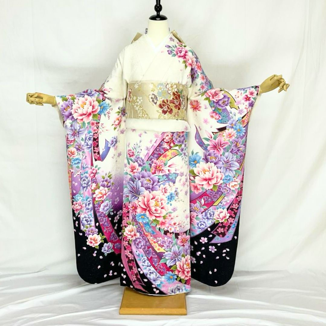 美品17】Lサイズ お仕立て上がり 白紋織地 正絹 お振袖 - メルカリ