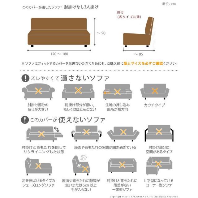 肘掛けなし3人掛け用