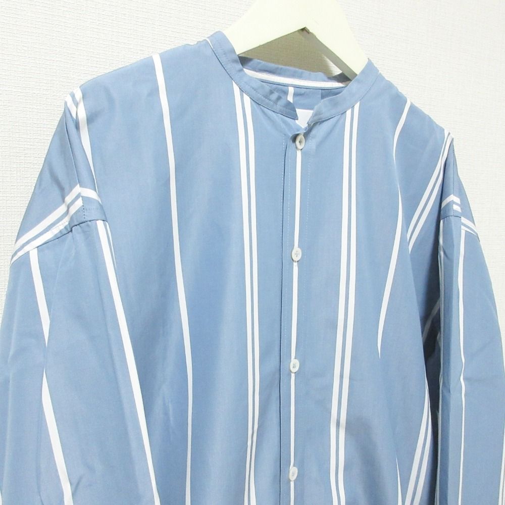 【美品】ジルサンダー バンドカラー ノーカラーストライプシャツ 美品】ジルサンダー バンドカラー ノーカラーストライプシャツ
