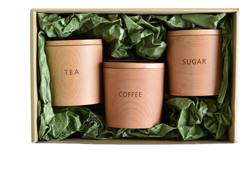 籐芸 TOUGEI 木のキャニスター ギフト 贈答用 250ml コーヒー シュガー ティー 3点セット 木製 保存容器