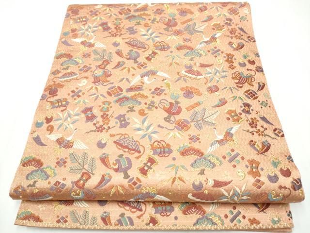 平和屋着物●六通柄袋帯 唐織 あけぼの繭 華寿秀宝文 金糸 正絹 CAAY2754hy