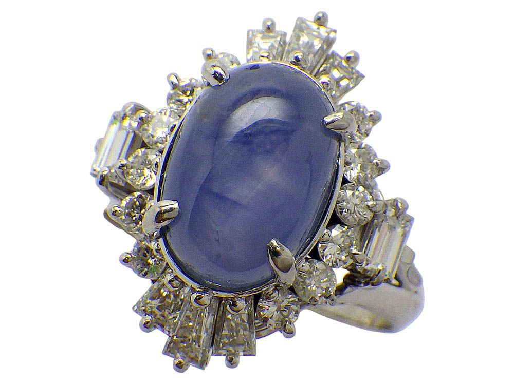 スターサファイア ダイヤモンドリング Pt900 7.79g 9.5号 GRJソーティング付き Jewelry StarSapphire4.89ct Dia1.04ct Ring