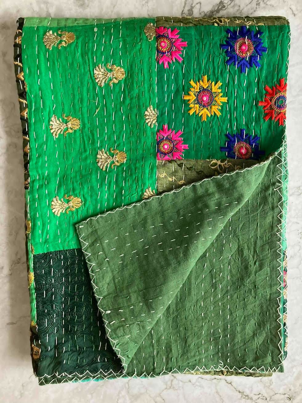 カンタキルト マルチカバー サリーパッチワーク 5 GREEN