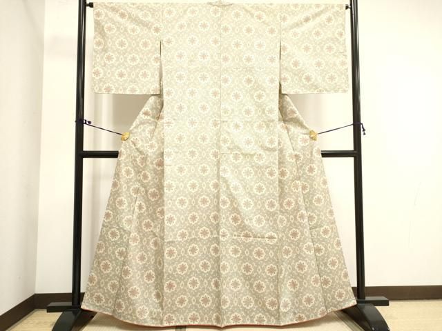 平和屋着物○本場大島紬 白大島 花唐草文 正絹 逸品 AABA4632ck