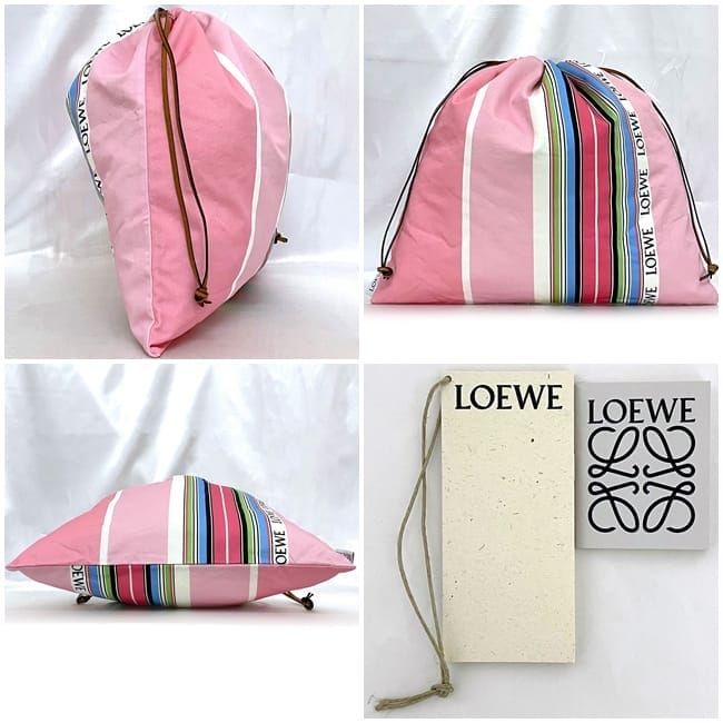 LOEWE ストライプ 巾着袋 ピンク　ロエベ ロエベ 巾着 バッグ ec-22948 ピンク ストライプ 美品 ラージ