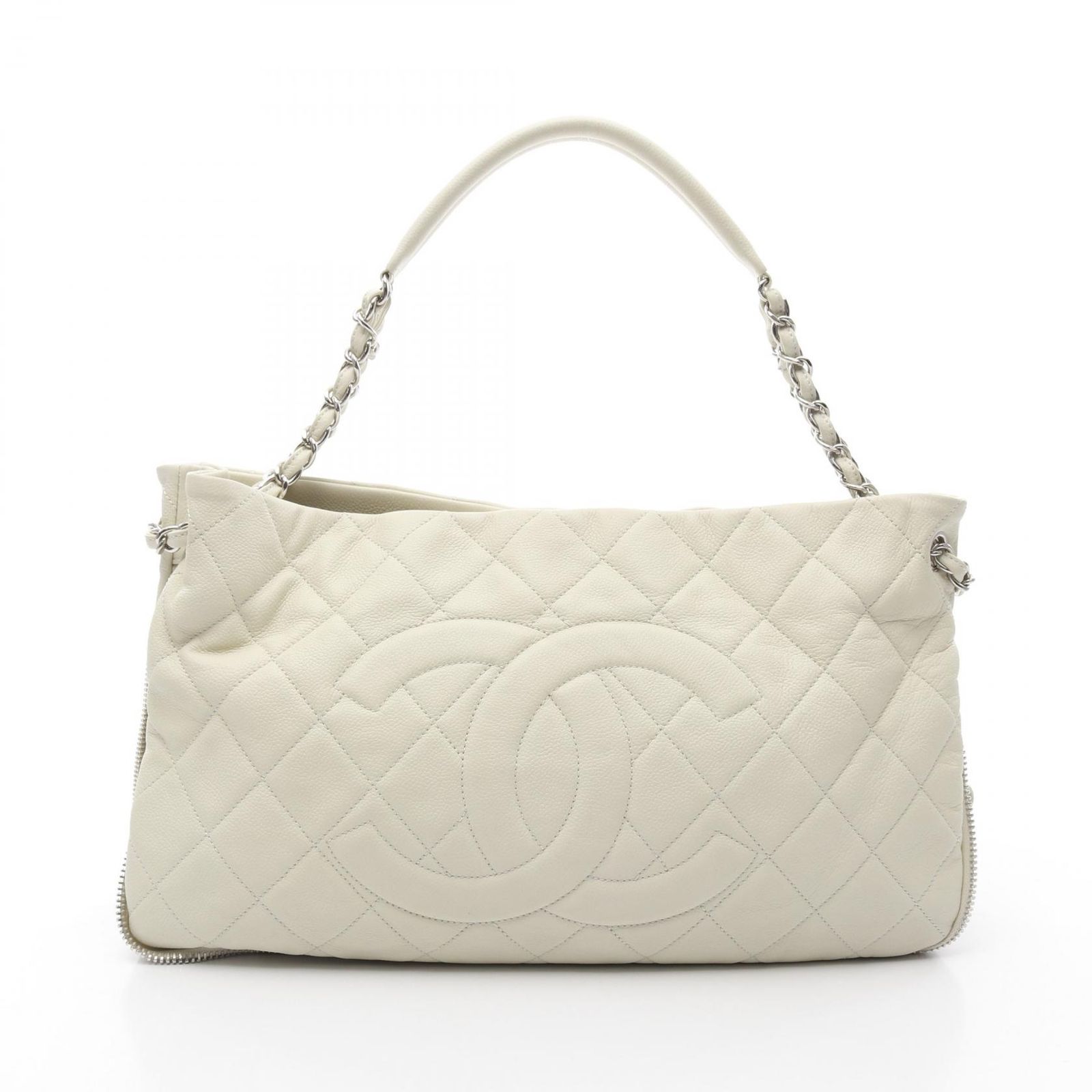 シャネル CHANEL ショルダーバッグ マトラッセ ココマーク オフホワイト レザー マトラッセ チェーンショルダー レディース Used A