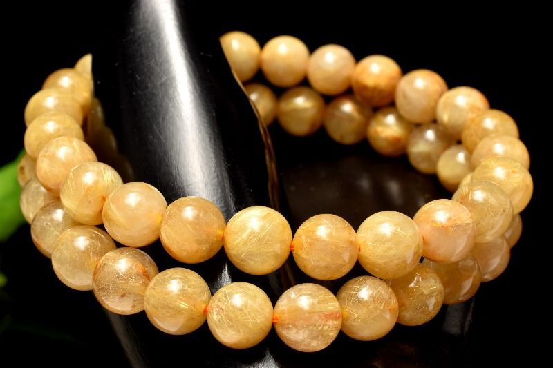 濃密な金針 ゴールドルチルクォーツ 14-15.5mm ブレスレット 1個売り パワーストーン 天然石 _BG6045-14-155