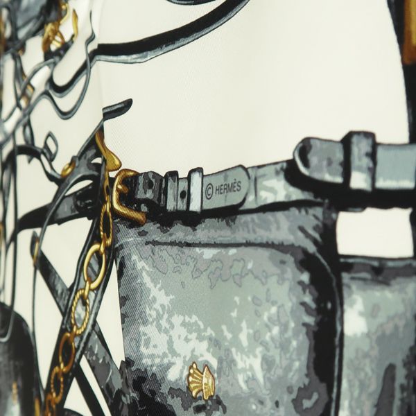 HERMES カレ90 Brides Rebelles 馬具の抵講 スカーフ シルク 100