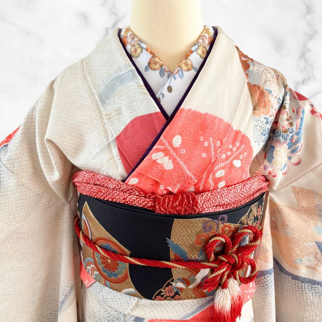 天*マ様 美品 振袖 フルセット 総絞り 身丈162 オレンジ レトロ 刺繍衿付 絞り 振袖 フルセット 身丈161 furisode 刺繍衿 レトロ