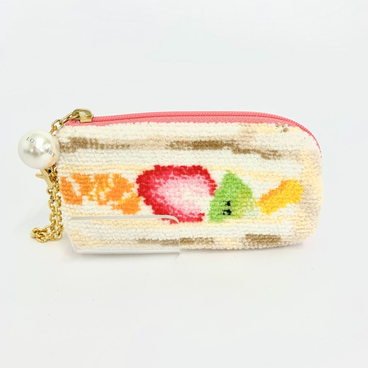 美品 FEILER フェイラー キーケース ホワイト/マルチカラー フルーツ 