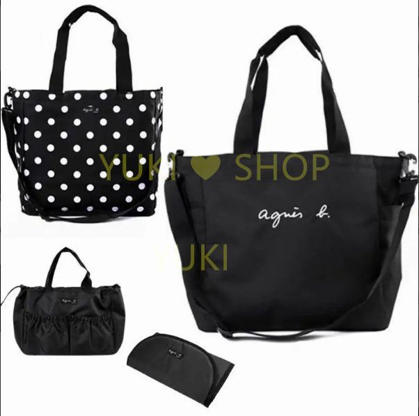 【新品】 BINKY ペアレンツ トートバッグ ブラック マザーズバッグ agnes b】マザーズバッグ（ペアレンツバッグ）2WAYトート