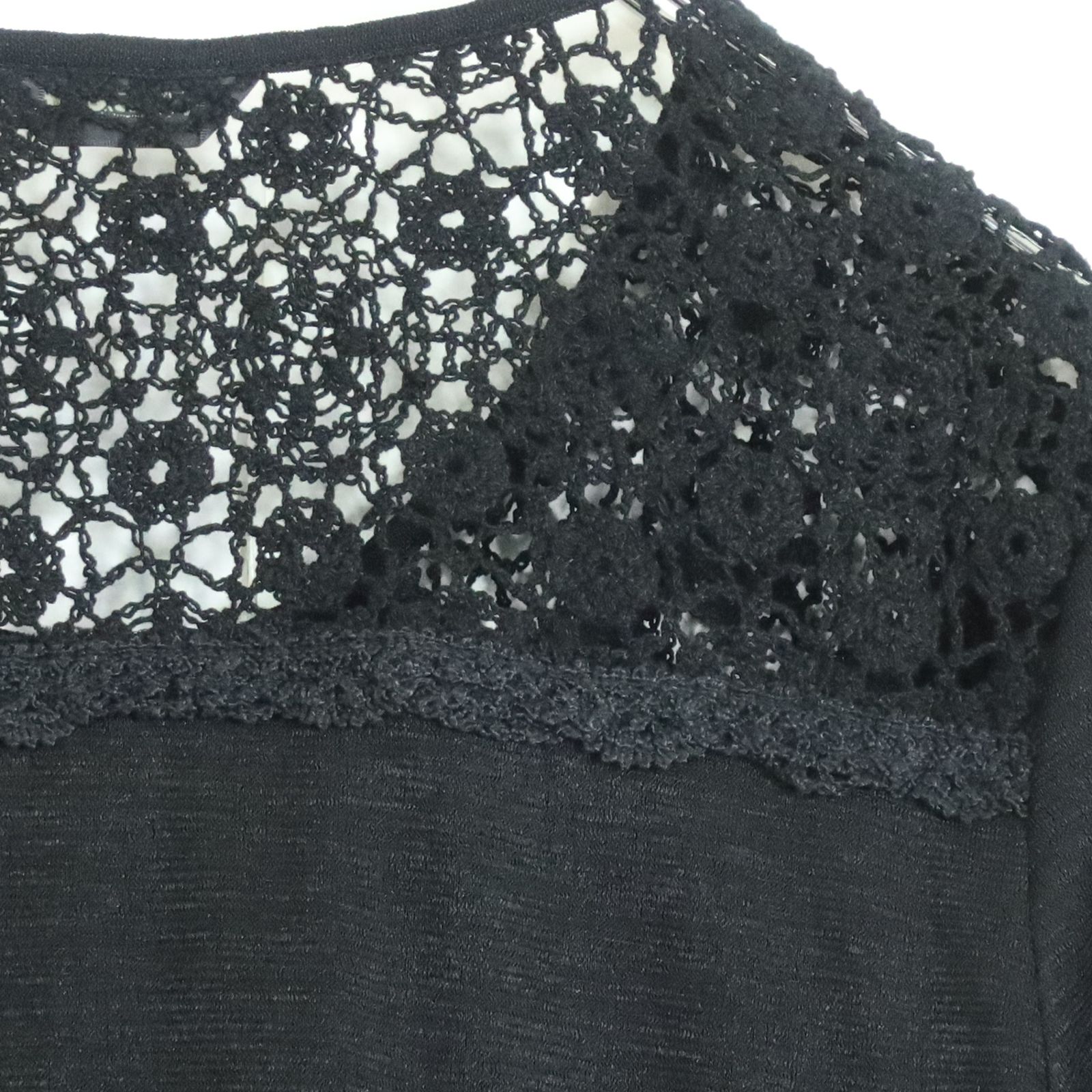 INGEBORG - 【美品】インゲボルグ★レース付きニットカーディガン サイズ3(9号) 黒系 シアー感♪お花のボタン♪z12938 美品】インゲボルグ☆レース付きニットカーディガン サイズ3(9号