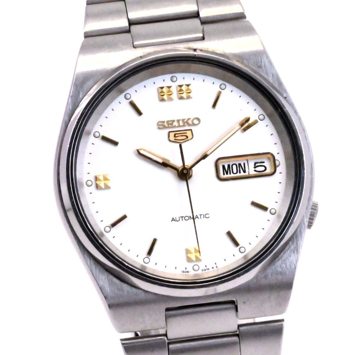 動作品 SEIKO セイコー 5 男性用腕時計 自動巻 Automatic Day|Date ホワイト文字盤 21石 Ref.7S26-3130 Cal.7S26A