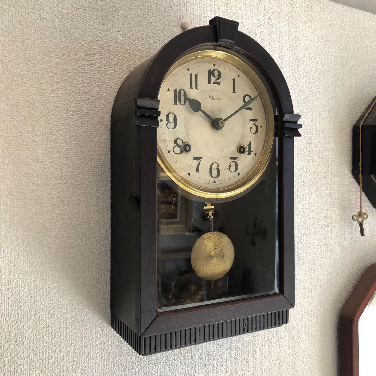 昭和レトロ 尾張時計 宮型掛時計 オーバーホール済 稼働品 - 掛時計/柱時計