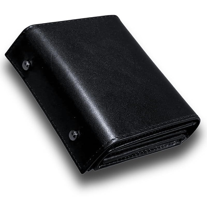 nokorika 栃木レザー 二つ折り財布 本革 メンズ レディース コンパクト 小銭入れ付き 11×9.5×3cm ブラック 1