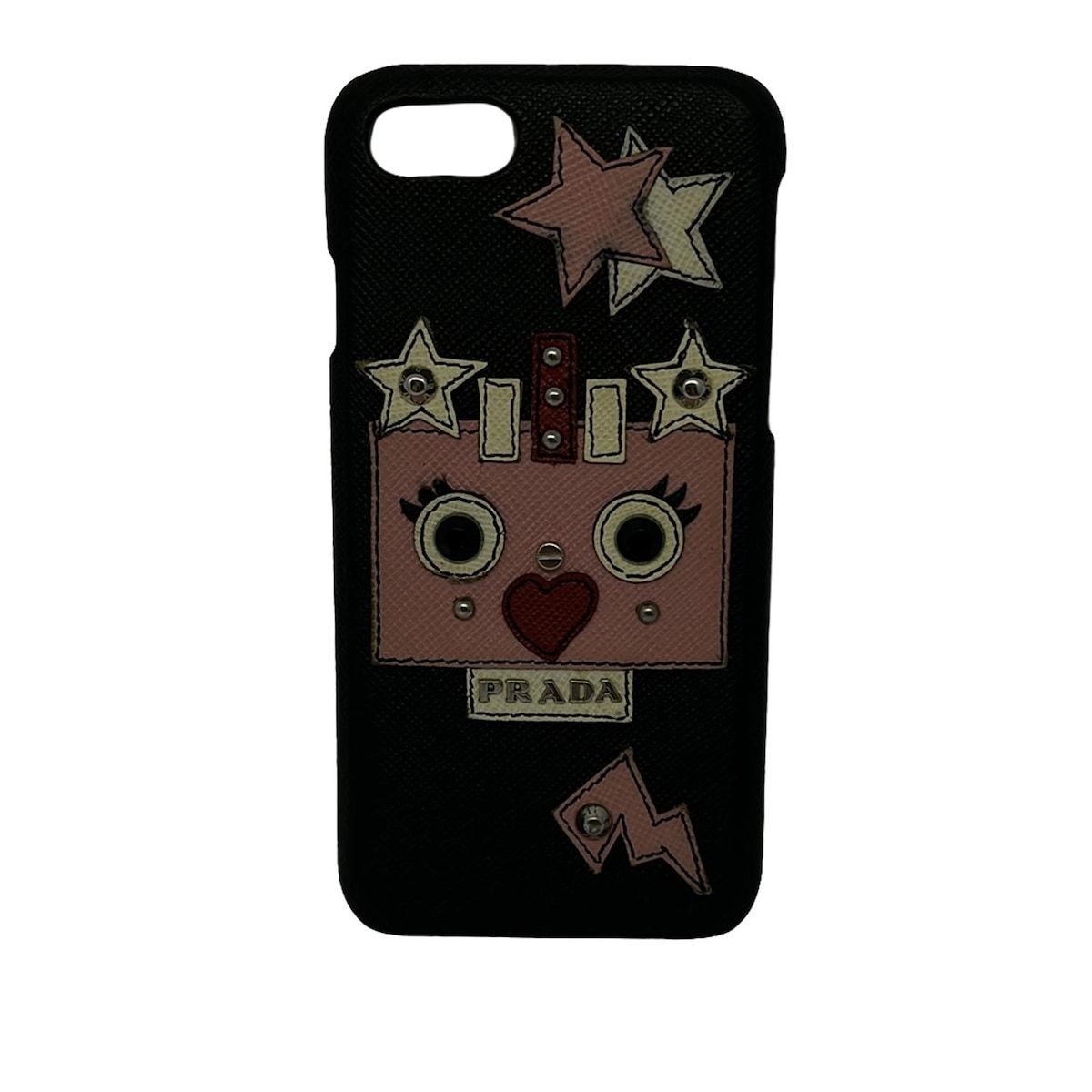 PRADA プラダ 携帯電話ケース - 黒×マルチ スマートフォンケース|スタッズ|ハート|スター 星 レザー