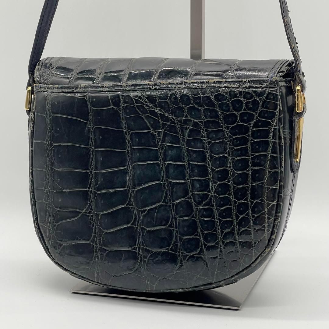 良品】CROCODILE クロコダイル 鰐 ワニ わに ハンドバッグ 黒