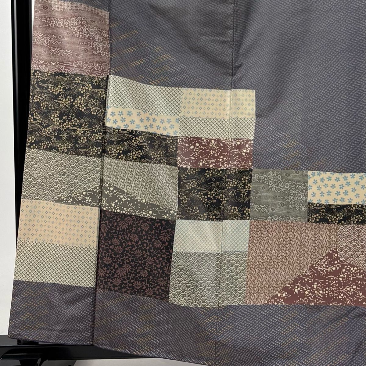 訪問着 身丈163cm 裄丈62cm S 袷 紬地 落款 流水 花唐草 灰紫 正絹 秀品