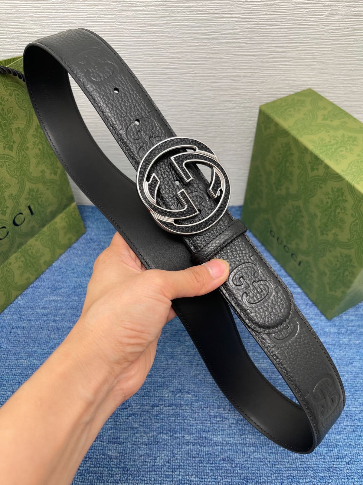 GUCCI ダブルGロゴ　本革　ベルト 美品】Gucci ブラックレザー ダブルGロゴ ベルト - メルカリ