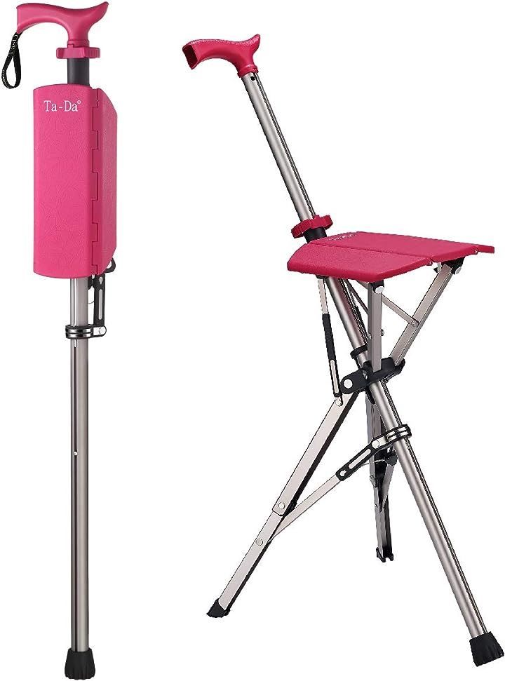 Ta-Da 杖 椅子 ステッキチェア 杖椅子 椅子になる杖 ローズレッド 杖の長さ 82cm