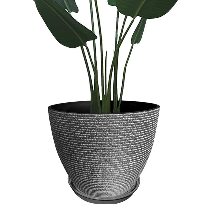 Glynislife プランター 中型 おしゃれ 受け皿付き 植木鉢 深型 軽量 プラスチック 屋内 屋外用 プランター 深型 高さ17cm 排水穴付き 観葉植物 鉢 植木鉢 (20#，丸型- グレー) 1