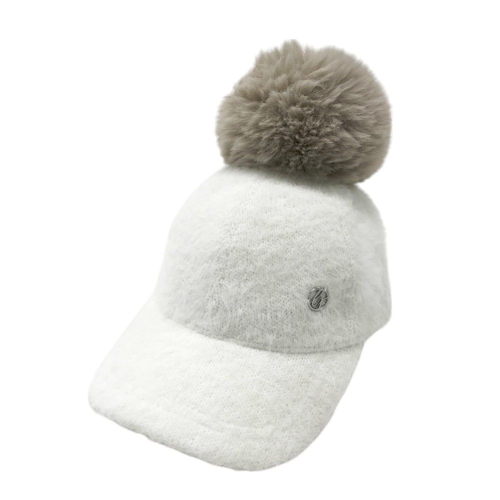 デサント ポンポン付きホワイトキャップ シャギーニットキャップ