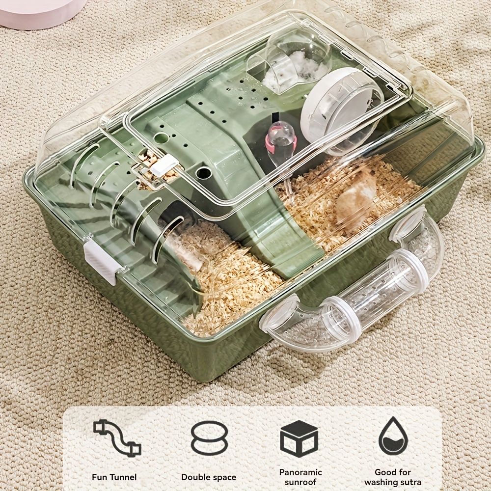 1pc 大型ハムスターケージ 透明PVCビラハビタット ダーフハムスター用 完全に組み立てられたペットプレイトイ アクセサリー付き 安全で広い隠れ家 ダーフハムスターケージ
