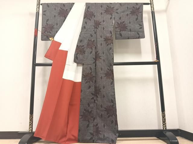 平和屋着物○本場大島紬 一元7マルキ 草花文 正絹 逸品 AABA8206ph