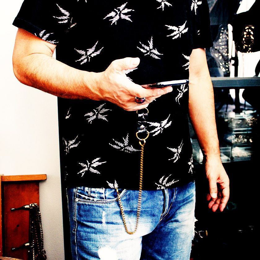 スマホストラップ ウォレットチェーン クロコダイルレザーループ アメカジスタイル