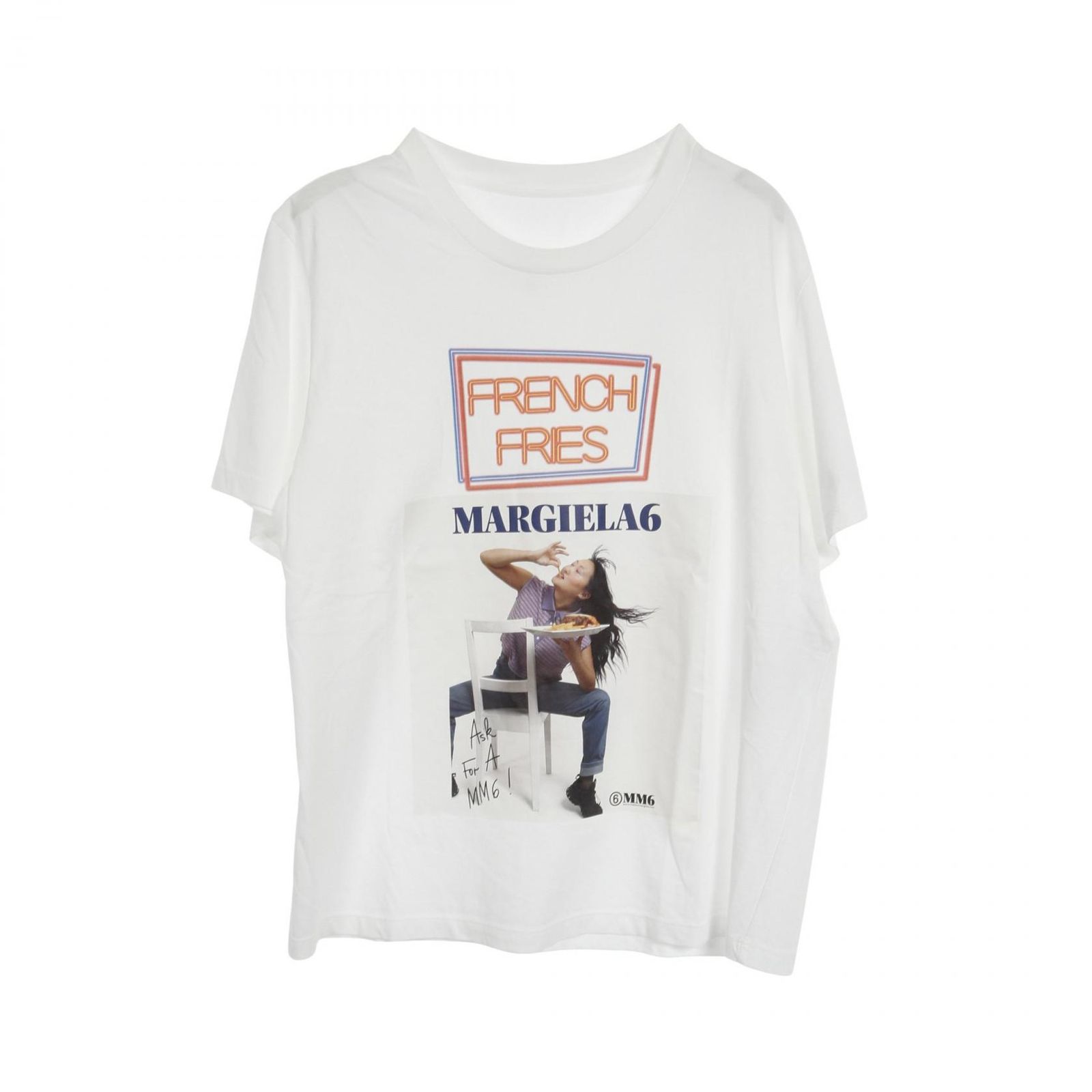 MM6 - エムエムシックス MM6 French Fries Graphic カットソー 衣料品 トップス コットン メンズ レディース ホワイト系 S52GC0191 【中古】 エムエムシックス MM6 カットソー French Fries Graphic