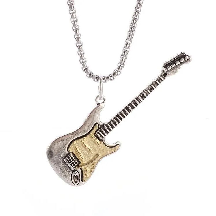 エレキギター ネックレス ヴィンテージ風 電気 音楽 楽器 弦 バンド