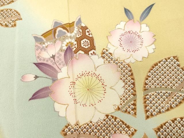 平和屋着物○豪華振袖 駒刺繍 糸巻き櫛花文 暈し染め 金彩 正絹