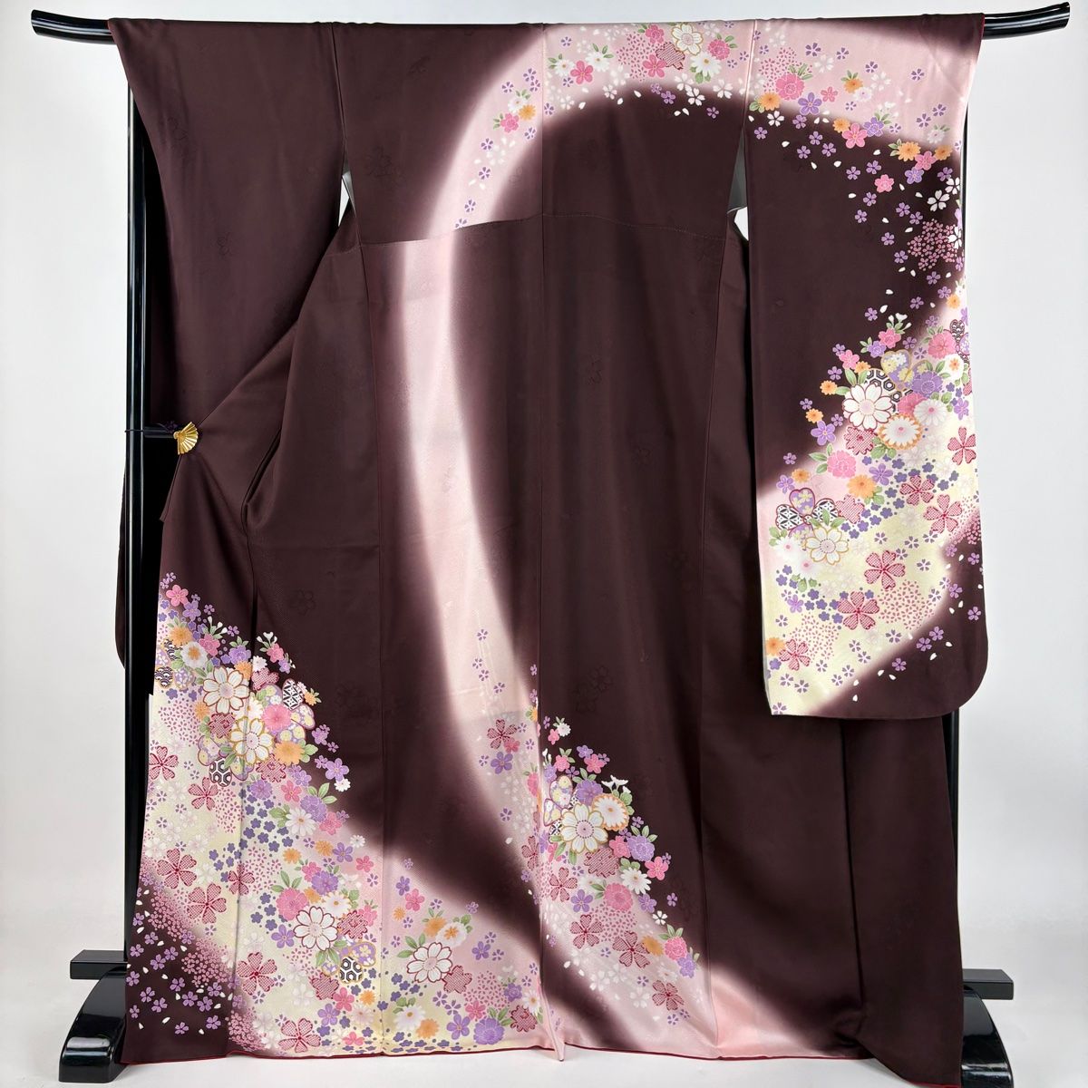 振袖 身丈171cm 裄丈69.5cm L 袷 桜 有職文様 金糸 ぼかし 茶紫 正絹