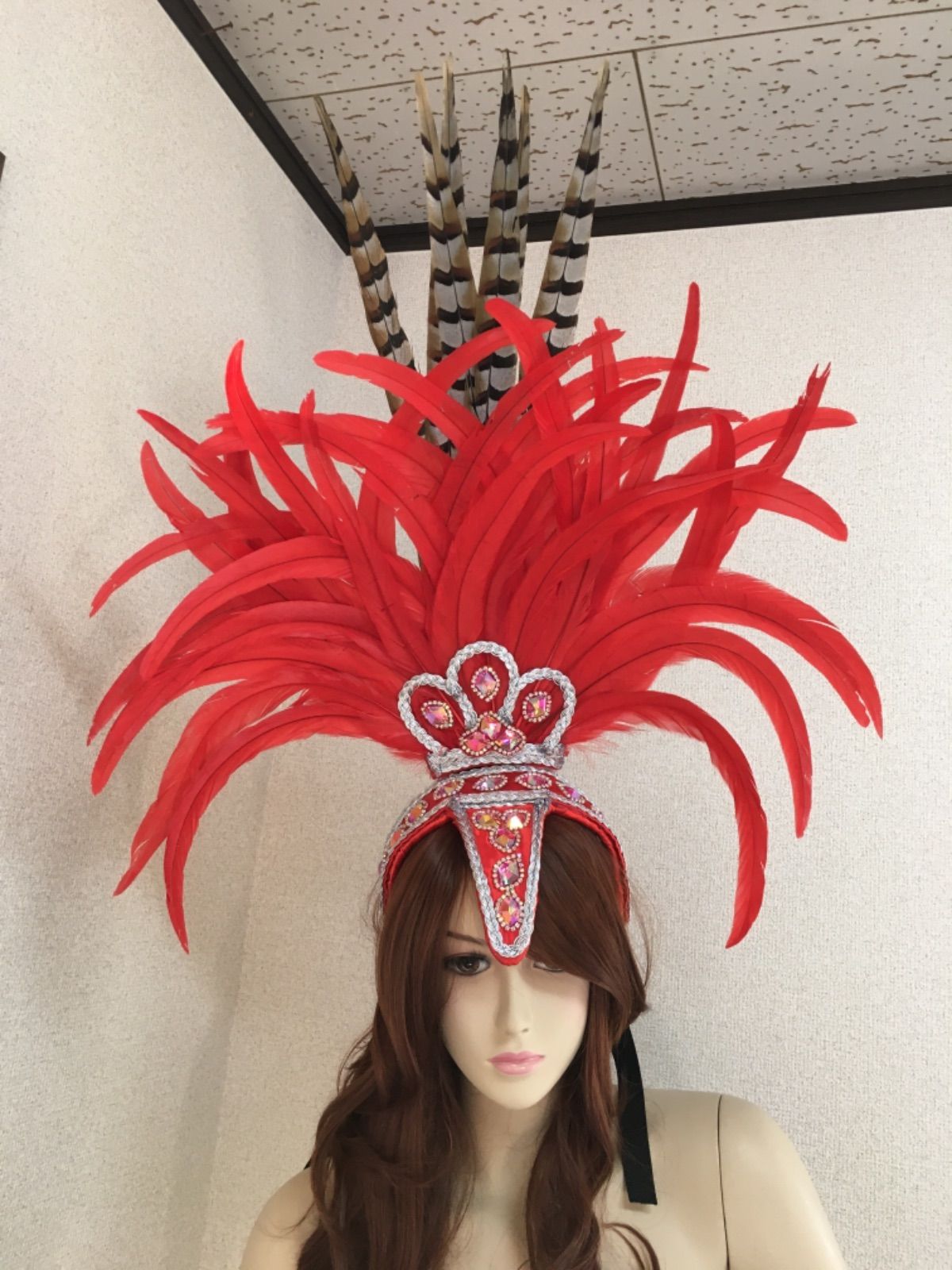 サンバ衣装 頭飾り ヘッドドレス カベッサ 軽量タイプレッド