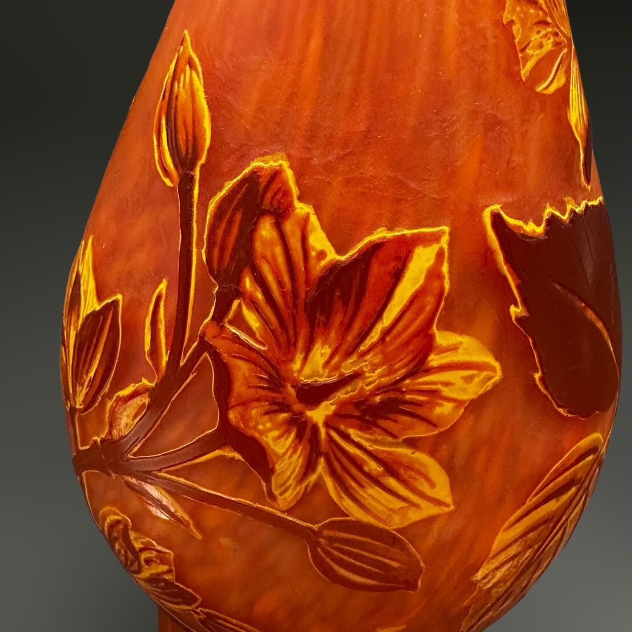 証明書】 エミールガレ 花瓶 カメオ彫り 被せガラス 高さ26cm 証明書