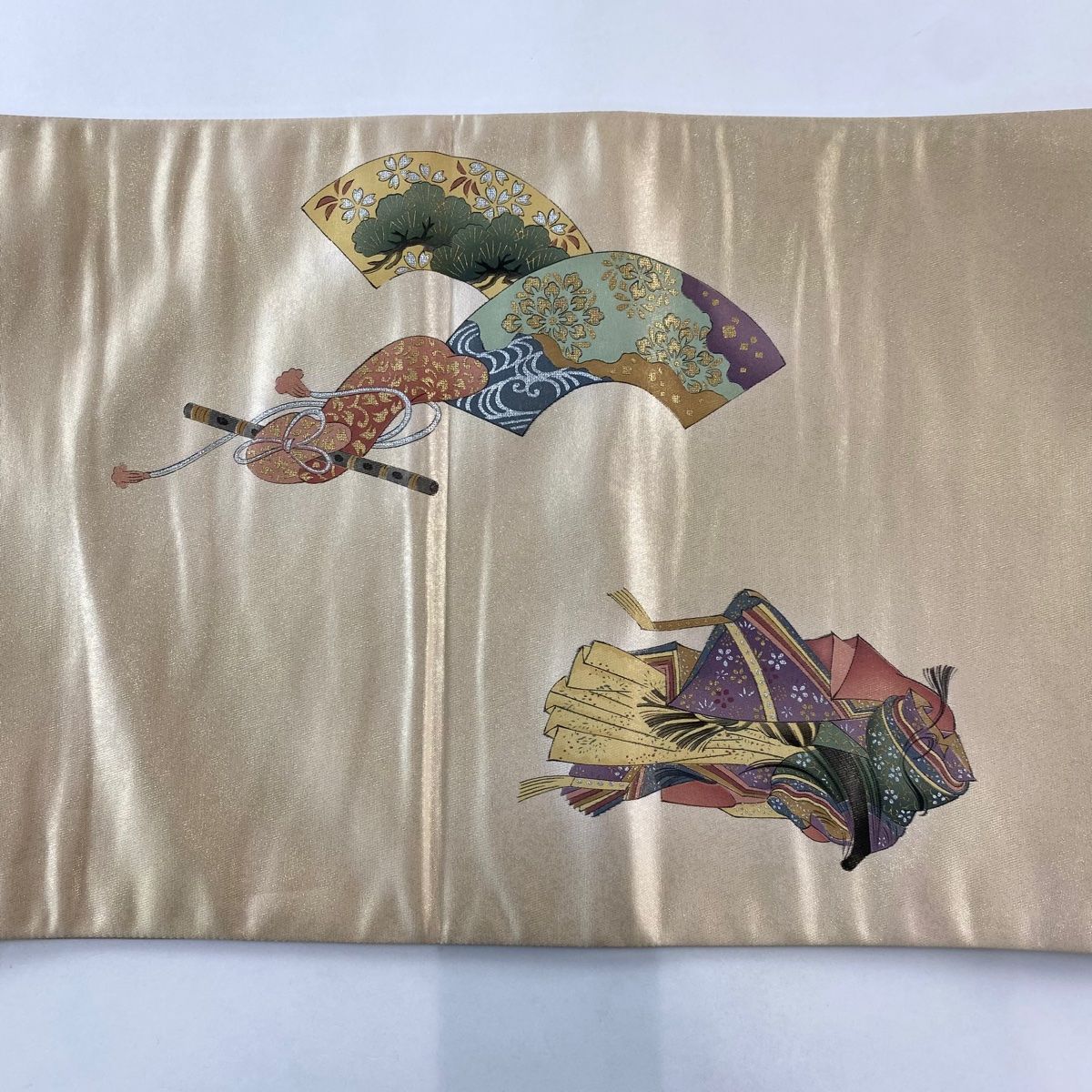 袋帯 名品 樽本伊勢蔵 落款 姫 和歌 箔 金銀彩 薄茶色 お太鼓柄 正絹