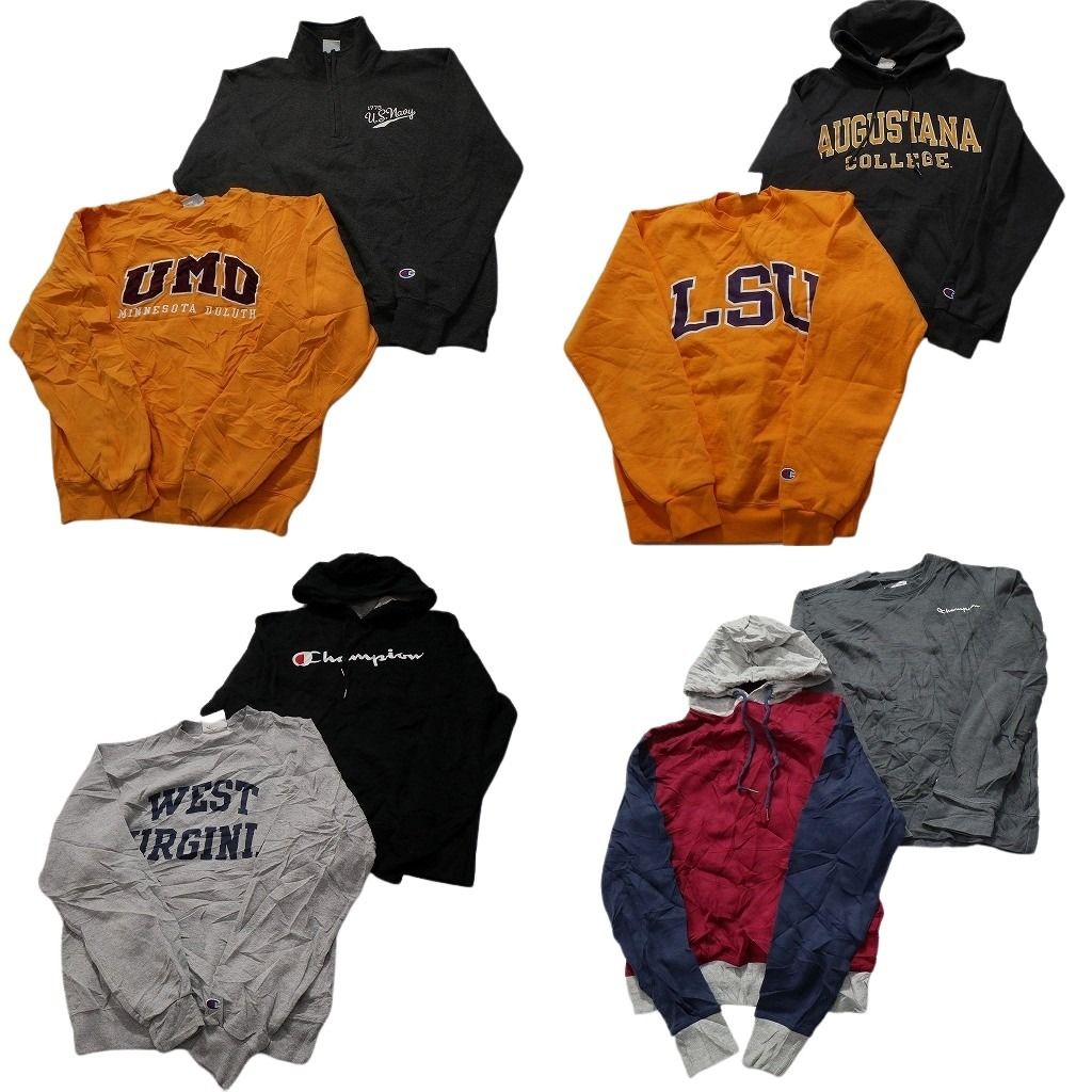 古着卸 まとめ売り チャンピオン Champion スウェット 8枚セット メンズ Ｓ 切替 カレッジ風 センターロゴ LSU 古着 NC0984