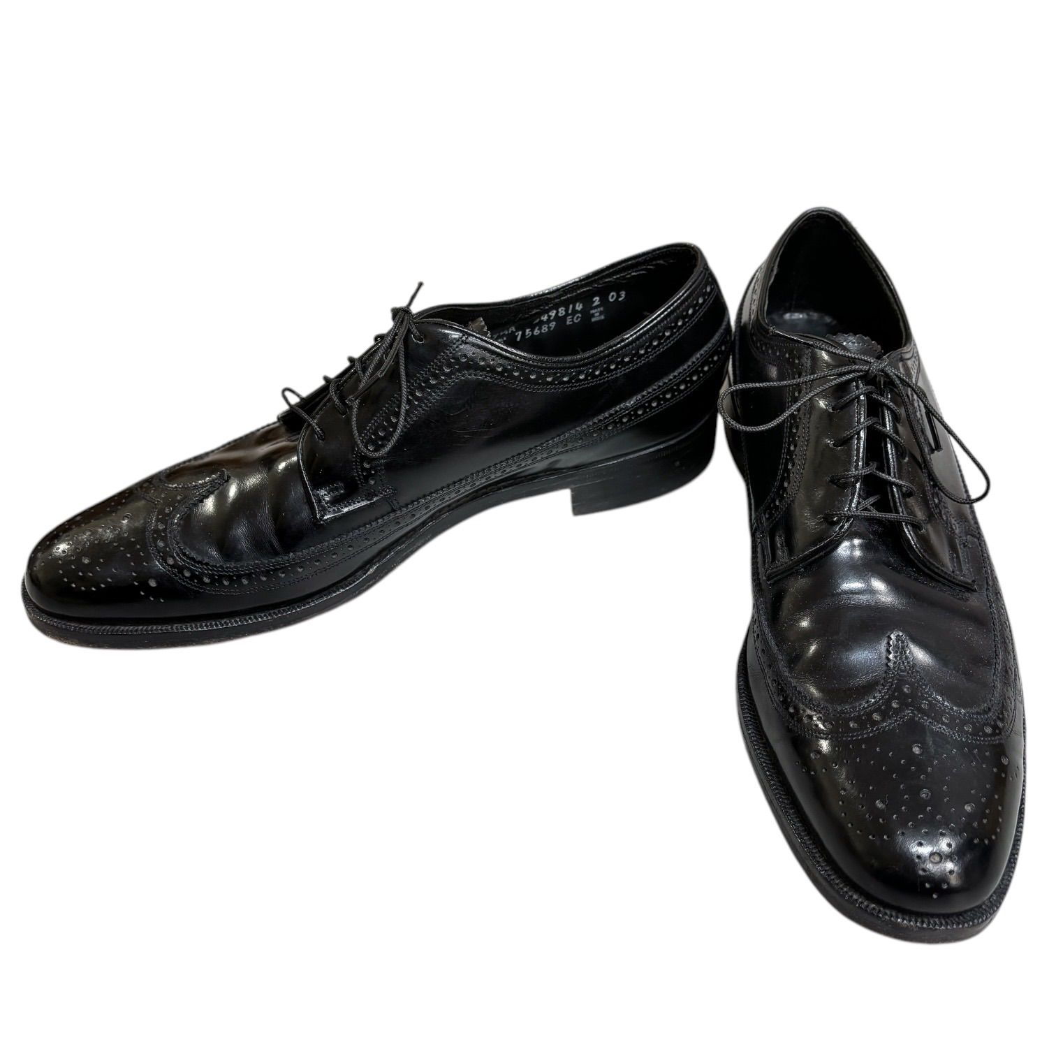 80-90s FLORSHEIM black long wing tip leather shoes 9 1/2