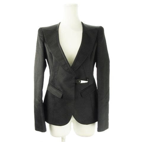 エンポリオアルマーニ EMPORIO ARMANI テーラードジャケット シングル ロゴ刻印金具 ロゴ裏地 38 M 黒 ブラック |CK22 GY09