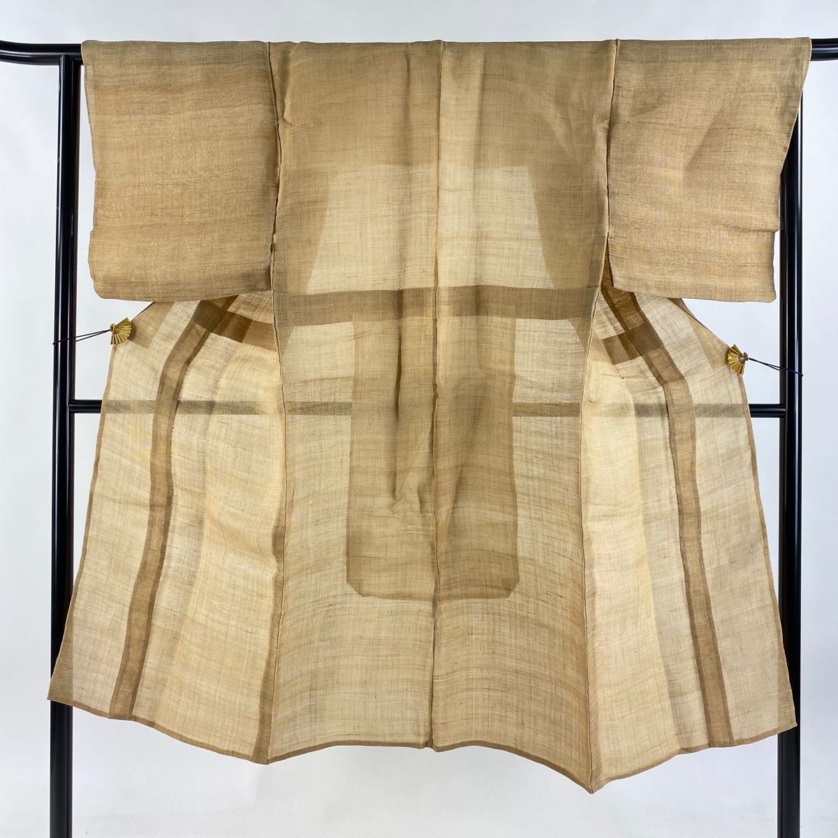 男着物 身丈132cm 裄丈65cm S 薄物 夏紬 薄茶色 麻