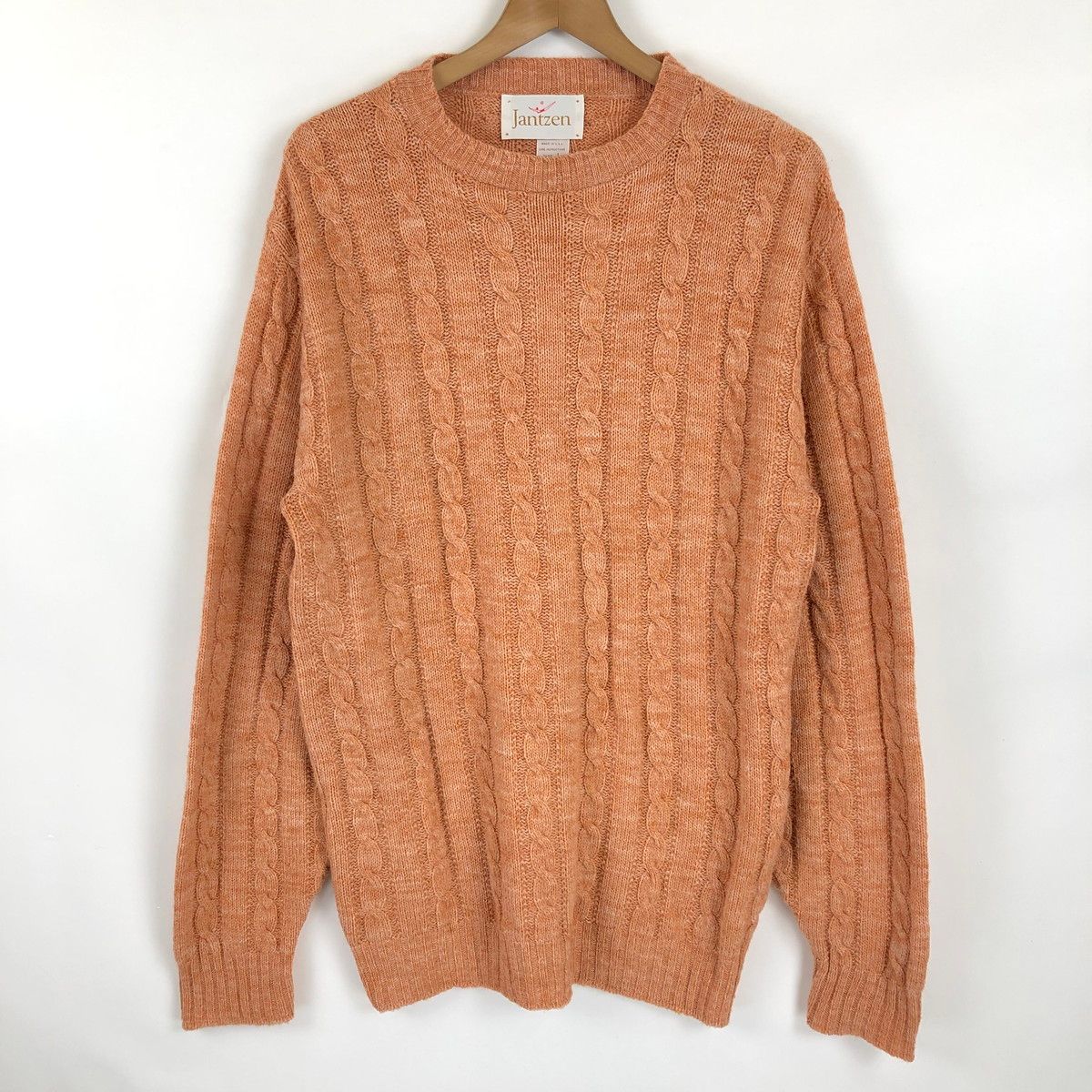 【古着】 Jantzen ウールセーター made in USA アラン編み オレンジ系 メンズL 【中古】 n021577
