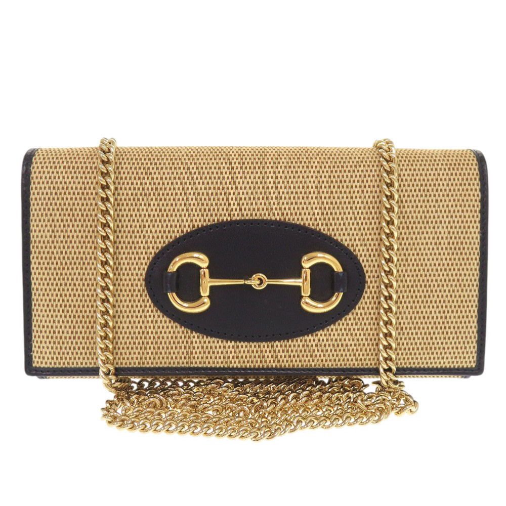 グッチ ホースビット 621888 キャンバス レザー ベージュ ネイビー チェーンウォレット 長財布 1236 GUCCI