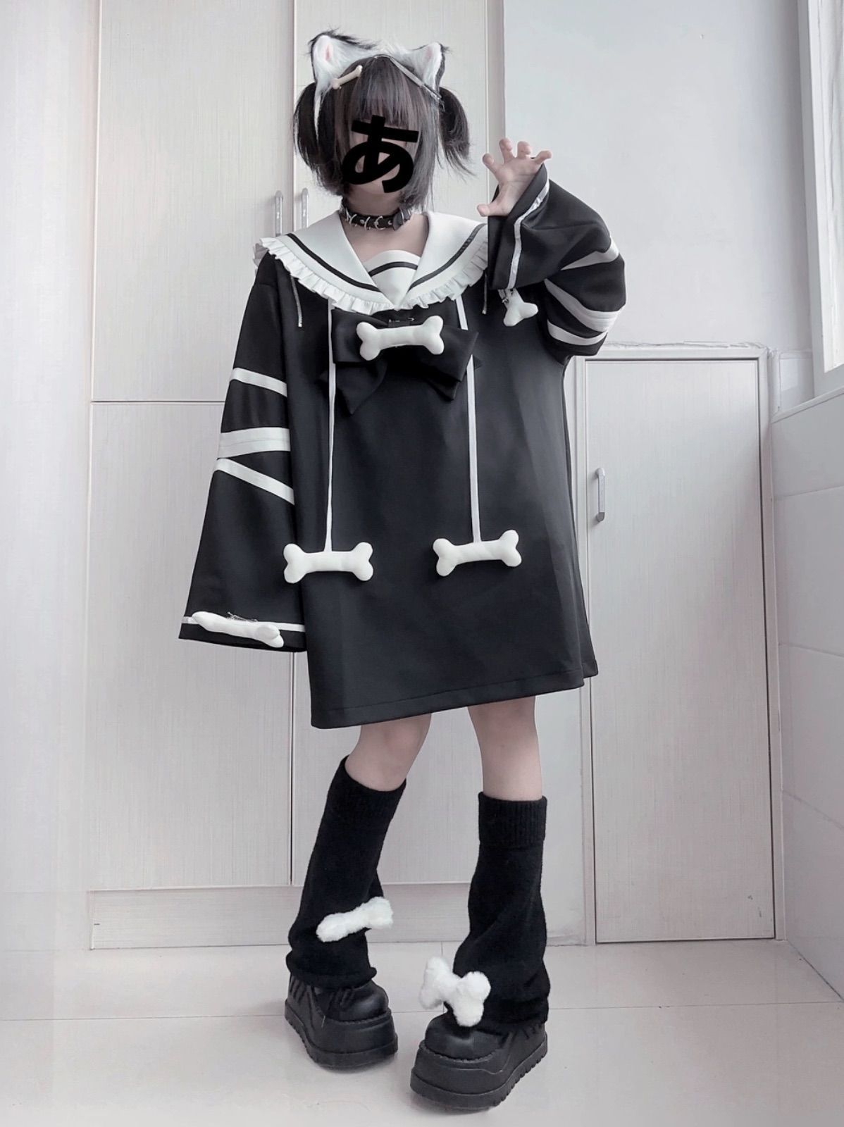 大きめトップス 3色あり? ブラック ブルー グレー 犬 サブカル 服 秋 春 冬 ジャージ パーカー 地雷系 量産型 ロリータ 渋