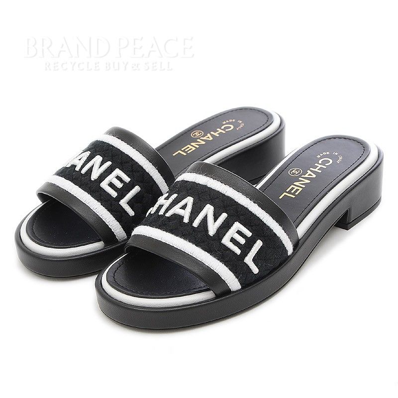 シャネル サンダル ロゴ レザー/キャンバス レディース #37C G36557