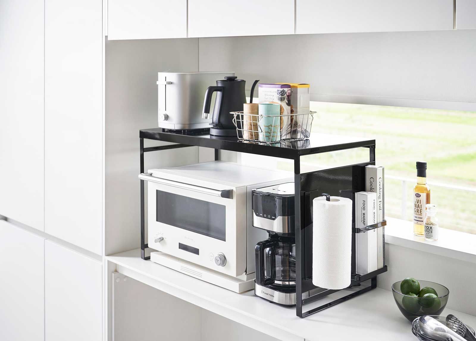  レンジラック 山崎実業 tower タワー スチールパネル付きレンジラック W 75 1484 ブラック SPORTUS キッチンラック キッチン収納 ラック