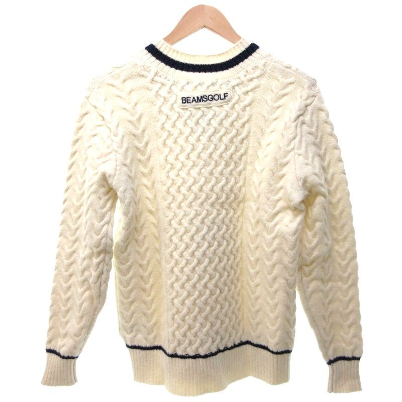 ビームスゴルフ BEAMS GOLF ケーブルニット セーター Vネック ロゴ刺繍  