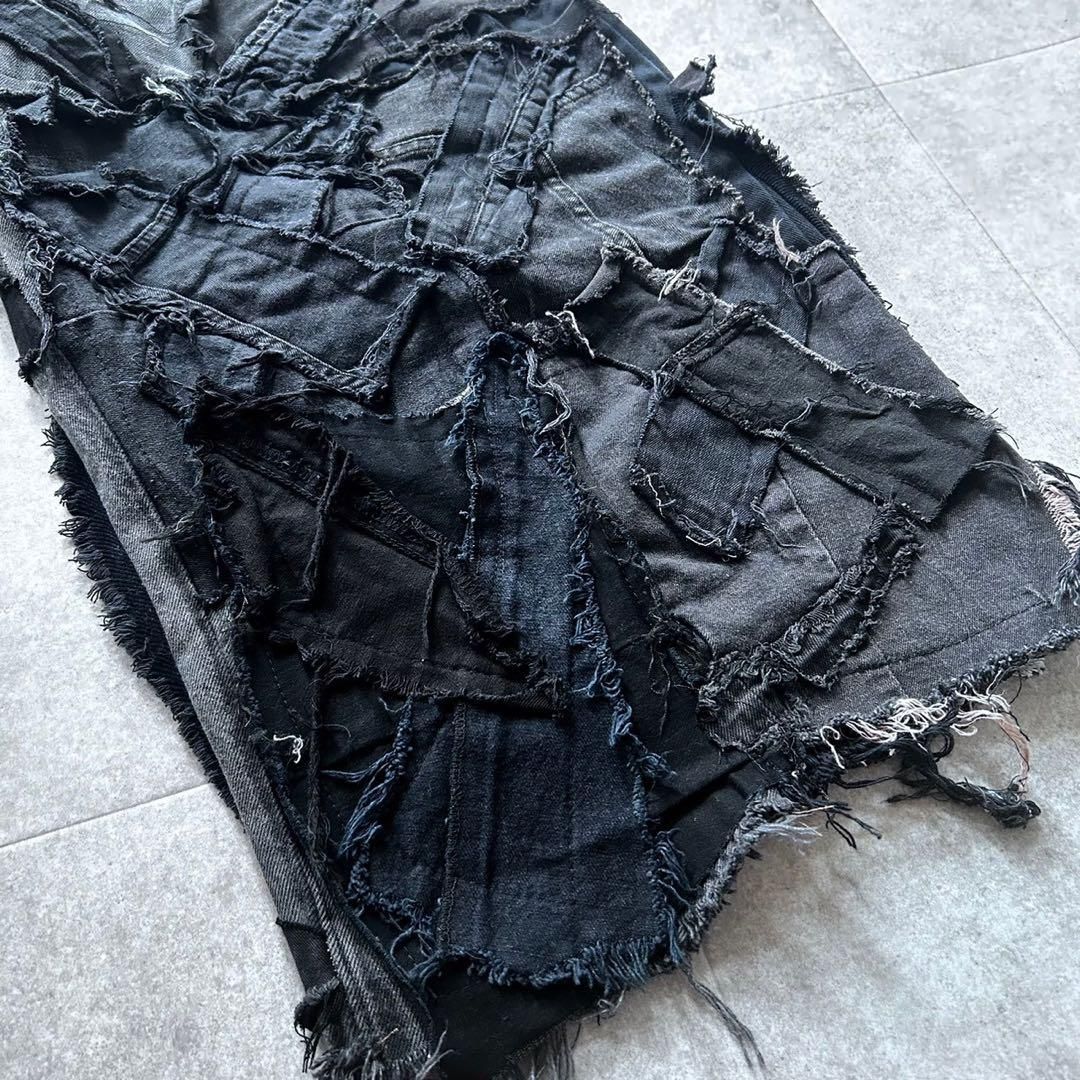 リメイクデニム　再構築　フレア　ブーツカット　ハカマデニム　ブラック　黒　ワイド オールブラック】再構築 リメイク デニム ハカマ フレア - メルカリ