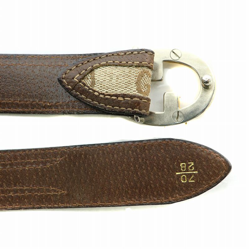 グッチ GUCCI ベルト GGキャンバス レザー ロゴ 70/28 茶 ブラウン 